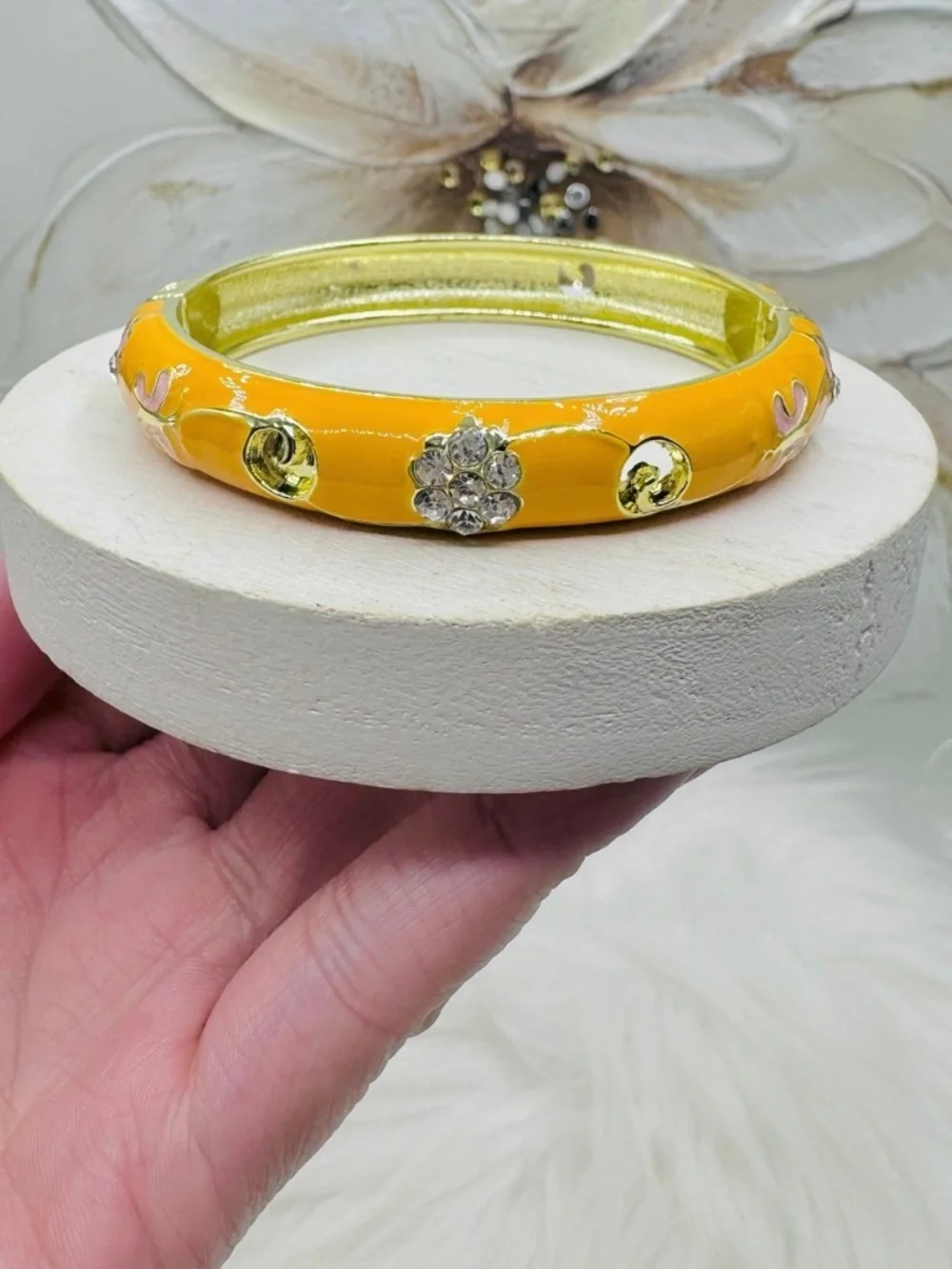 OrangeEnamel Floral & butterfly Bangle Bracelet